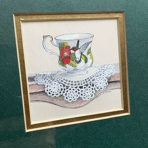 Vintage tea cup gold frame art print by Arnie R. Fisk